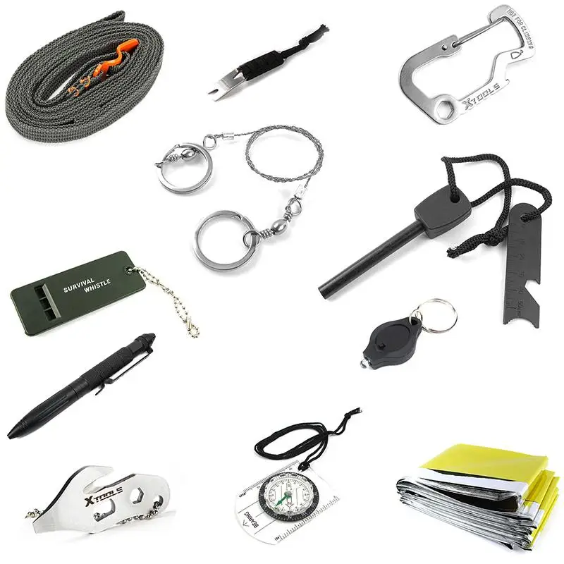 Adapter - T6 Outdoor Tool Box 14 in 1 Field Survival First Aid EDC Emergency Kit Outdoor Travel Mini Camping Tools