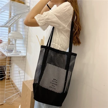 Fashion Casual Beach Bag Canvas Shoulder Bags Mesh Net Handbag Crossbody Bag Women's Messenger Tote Bag 
Fashion Casual Beach Bag Canvas Shoulder Bags Mesh Net Handbag Crossbody Bag Women's Messenger Tote Bag