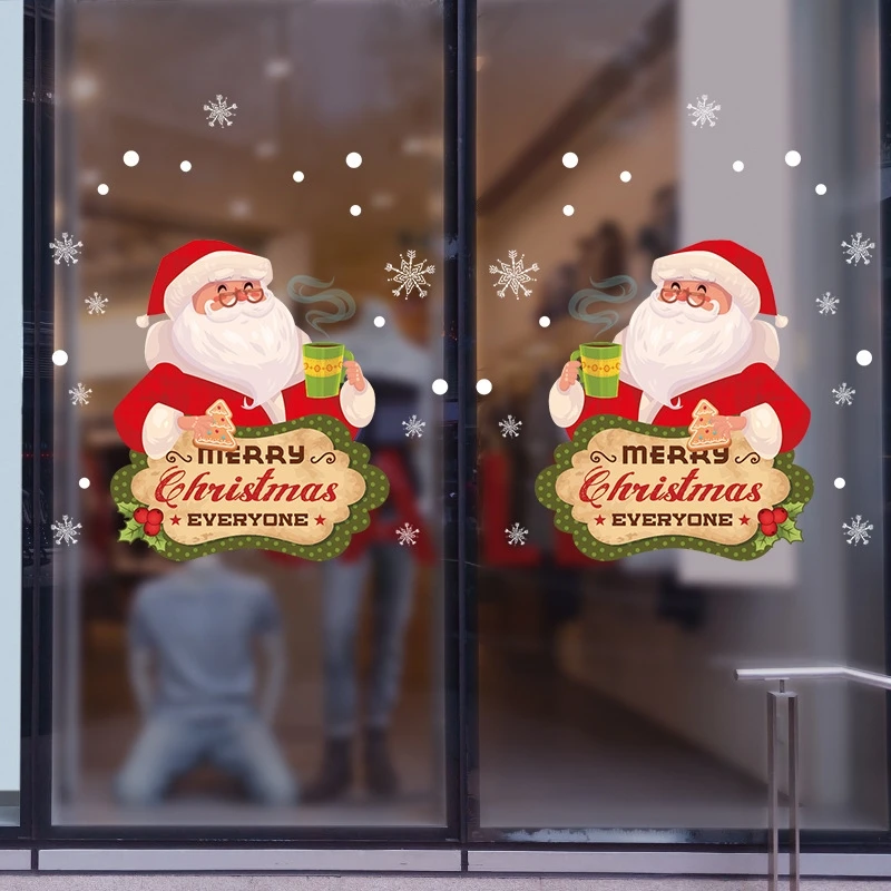Santa Claus double wall paste window for the storefront family New Year living room Christmas decoration stickers | Дом и сад