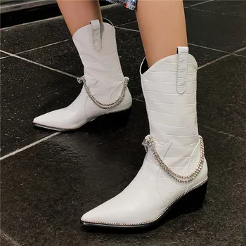 Crystal Chians Short Boots Pointed Toe Rhinestone Embossed Ankle Boots Cowboy Strass Bling Bling Boots Chunky Heel Leather Shoes
Crystal Chians Short Boots Pointed Toe Rhinestone Embossed Ankle Boots Cowboy Strass Bling Bling Boots Chunky Heel Leather Shoes