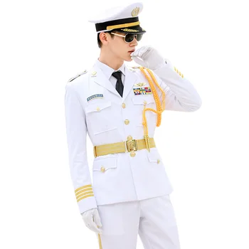 

Autumn Winter Men White Admiral Uniform Suits Ship Sailor Costume Set Pilot Captain Unifrom Outwear Security New Style Workwear