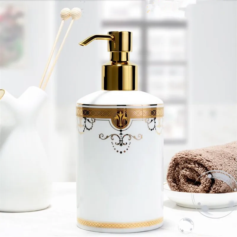 Liquid Soap Dispensers Ceramic Emulsion Dispensing Bottle Gold Press Portable Hand Shower Gel Shampoo Bottle 300ML Free Shipping
Liquid Soap Dispensers Ceramic Emulsion Dispensing Bottle Gold Press Portable Hand Shower Gel Shampoo Bottle 300ML Free Shipping