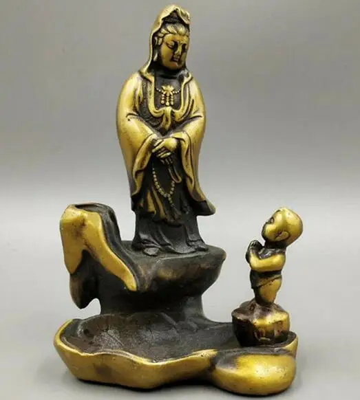 

Chinese Bronze Buddhism Boy Worship Guanyin Sit Statue