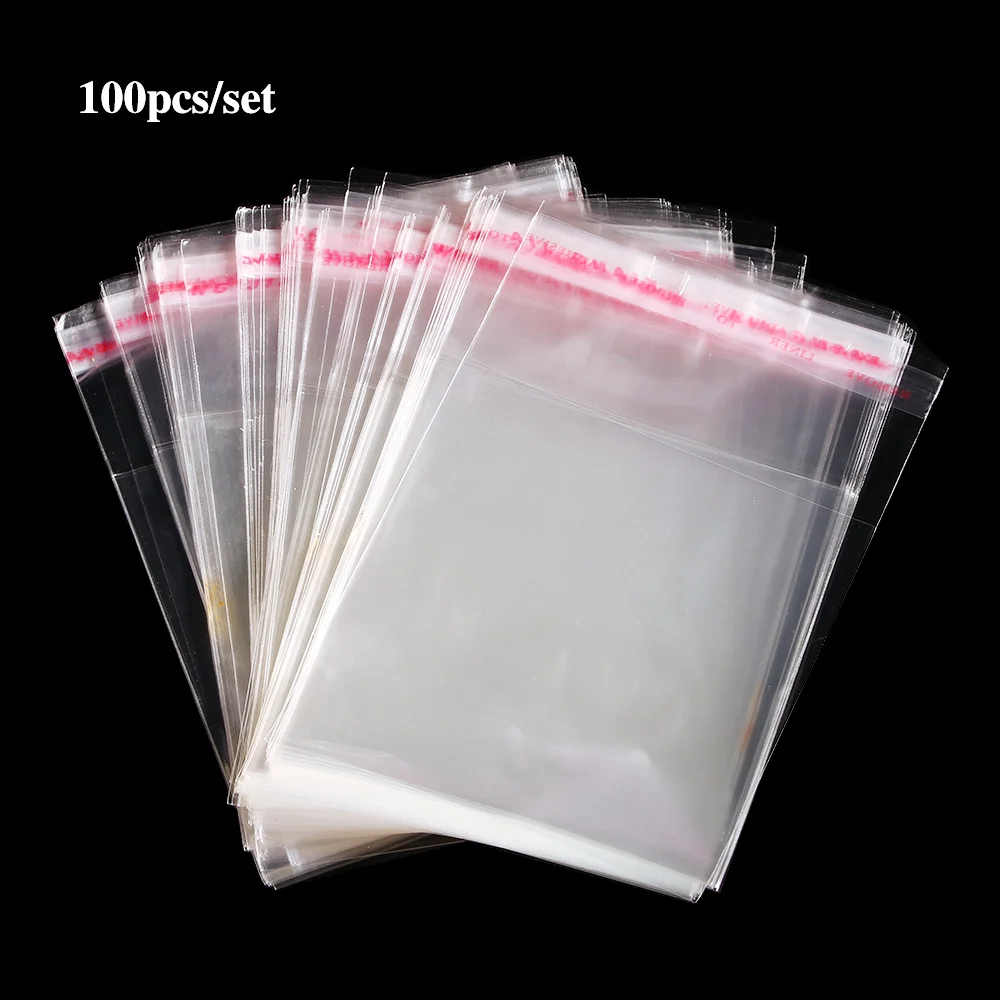 100 Pcs 8cmx12cm Thick Clear Self Adhesive Cellophane Bags Small Sealing Packing Storage Bag Resealable OPP | Украшения и