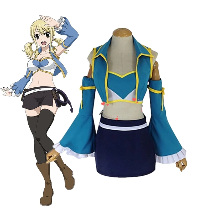 

Anime Lucy Heartfilia Fairy Tail 7 Years Later Cosplay Costume Lolita Girls School Uniform Sailor Skirt Hallowen Party Dress