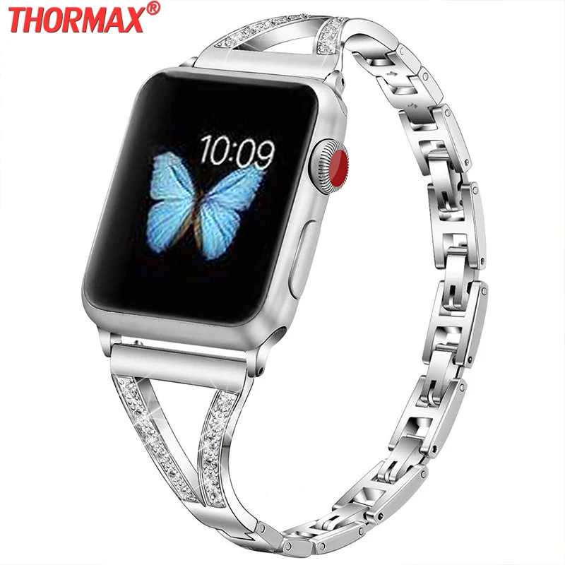 Роскошный Алмазный браслет из нержавеющей стали для Apple Watch серии 3 2 1 42 мм 38