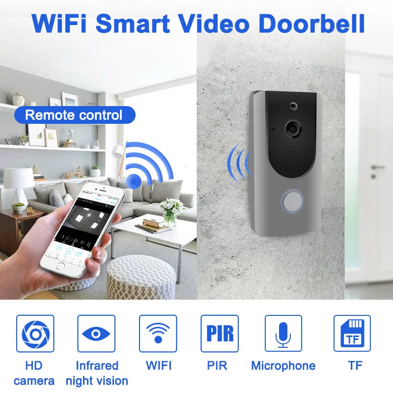 HD 720P WIFI Video Doorbell Wireless Intercom Camera PIR Motion Detection Smart Doorbell Alarm OC-shipping 
HD 720P WIFI Video Doorbell Wireless Intercom Camera PIR Motion Detection Smart Doorbell Alarm OC-shipping