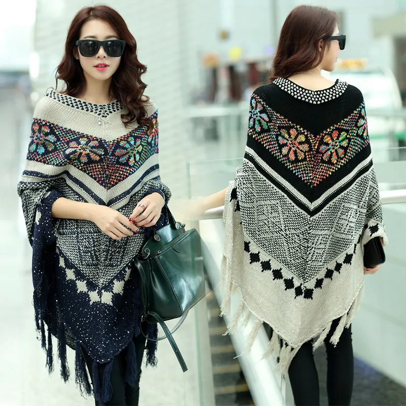 Boho Knitted Sweater Women Pullover Loose Winter Irregular Tassels Batwing Sleeve Ethnic Cotton Vintage Gypsy Sweaters | Женская одежда