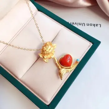 silver inlaid natural South Red Love Rose Pendant Necklace Chinese style retro unique ancient gold craft women's brand jewelry
silver inlaid natural South Red Love Rose Pendant Necklace Chinese style retro unique ancient gold craft women's brand jewelry