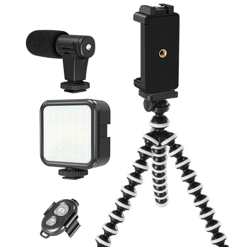 Professional Vlogging Kit Compatible for Ios Android Phone LED Light Microphone Tripod Stand Mount Live Broadcast | Электроника