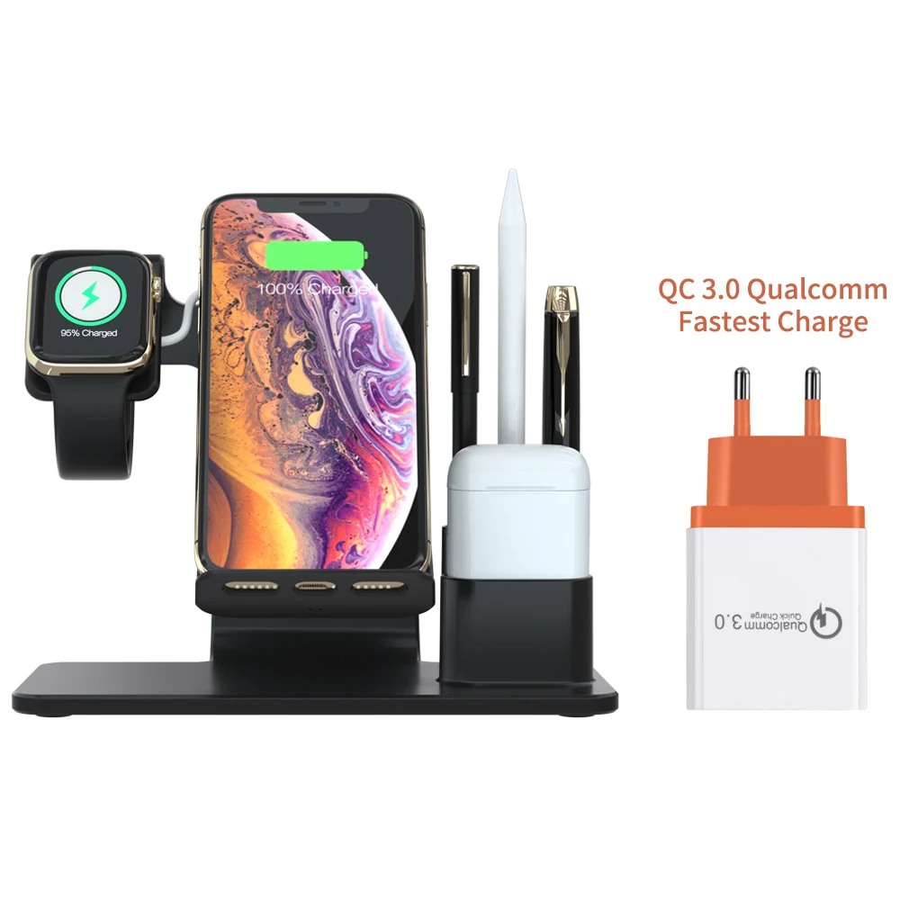 4 in 1 10W Fast Wireless Charger QI Dock Station Fast Charging For iPhone XR XS Max for Apple Watch 2 3 4 AirPods For Samsung
4 in 1 10W Fast Wireless Charger QI Dock Station Fast Charging For iPhone XR XS Max for Apple Watch 2 3 4 AirPods For Samsung