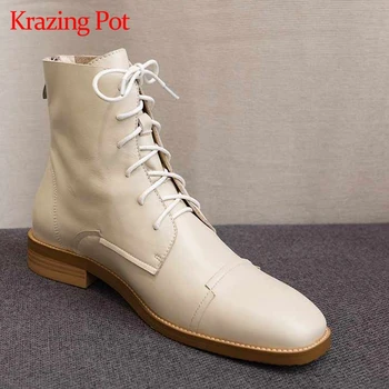 Krazing pot keep warm winter cow leather square toe lace up thick low heels maiden gladiator sewing decoration ankle boots L12
Krazing pot keep warm winter cow leather square toe lace up thick low heels maiden gladiator sewing decoration ankle boots L12