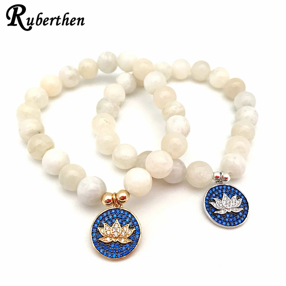 Женский браслет Ruberthen класса А с лунным камнем 8 мм, высококачественный браслет с подвесками Handamde Lotus, лучший подарок на день рождения и День Матери 
Женский браслет Ruberthen класса А с лунным камнем 8 мм, высококачественный браслет с подвесками Handamde Lotus, лучший подарок на день рождения и День Матери