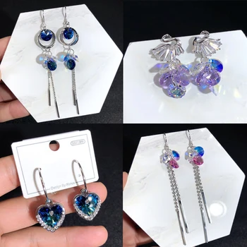 Embellished with Crystals from Swarovski 925 Sliver Pin Earrings Korean Crystal Long Drop Earring for Party Brincos Gift to Lady
Embellished with Crystals from Swarovski 925 Sliver Pin Earrings Korean Crystal Long Drop Earring for Party Brincos Gift to Lady