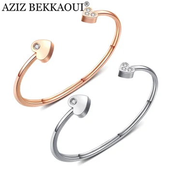 AZIZ BEKKAOUI Romantic Rose Gold/Silver Color DIY letter Logo Heart Crystal Open Bracelets Stainless Steel Bracelets For Women 
AZIZ BEKKAOUI Romantic Rose Gold/Silver Color DIY letter Logo Heart Crystal Open Bracelets Stainless Steel Bracelets For Women