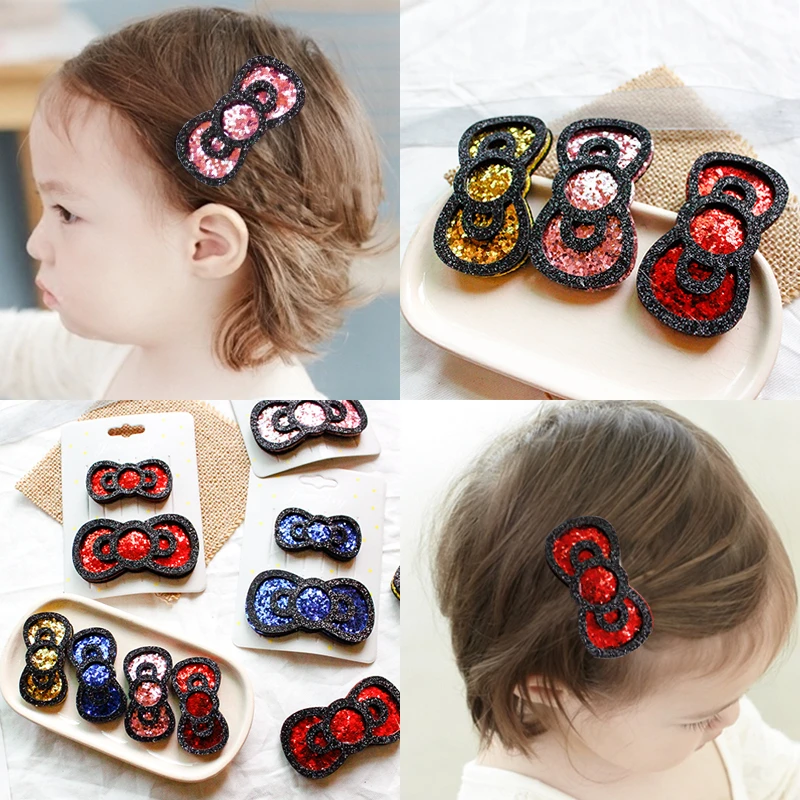 

M MISM 1set Sequins Bow Hairpins Shining Hair Clips For Children Barrettes Hair Accessories Headwear Cute Kids Gifts