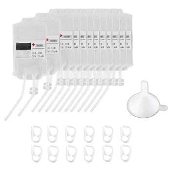 12 Pcs Reusable Blood Bag for Drinks , Halloween Drink Container with Funnel, for Cosplay Halloween Zombie Party-ABUX 
12 Pcs Reusable Blood Bag for Drinks , Halloween Drink Container with Funnel, for Cosplay Halloween Zombie Party-ABUX