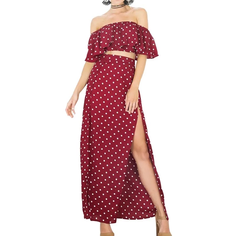 Sexy Red Off Shoulder Bohemian Suit Summer Nice Women Short Sleeve Ruffle Casual Set Vintage Polka Dot Chiffon Set
Sexy Red Off Shoulder Bohemian Suit Summer Nice Women Short Sleeve Ruffle Casual Set Vintage Polka Dot Chiffon Set