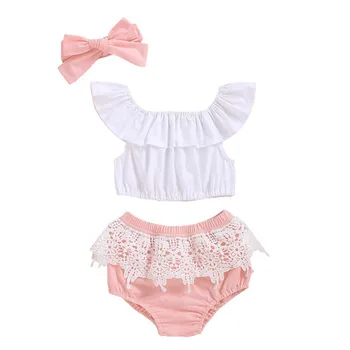 2020 Cute Baby Girl Summer Clothes Sets Kids Off Shoulder Pullover Short Sleeve Tops Headband Shorts 3pcS Outfit Hot Style
2020 Cute Baby Girl Summer Clothes Sets Kids Off Shoulder Pullover Short Sleeve Tops Headband Shorts 3pcS Outfit Hot Style