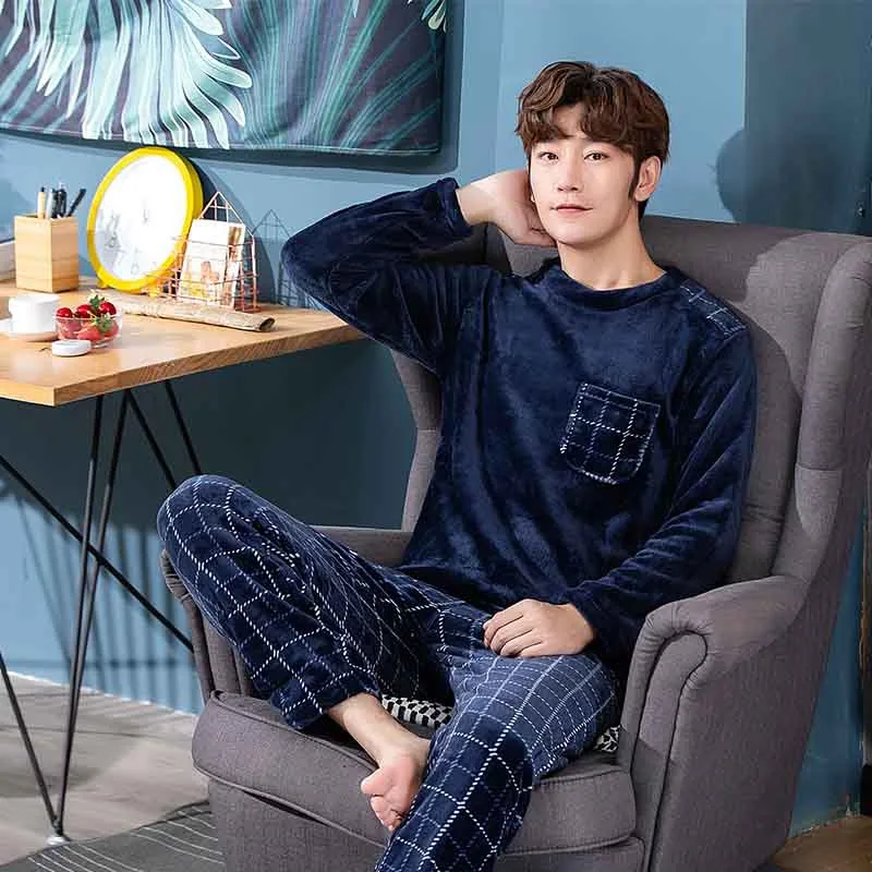 2019 Winter Thick Warm Blue Flannel Pajama Sets for Men Long Sleeve Coral Velvet Sleepwear Suit Loungewear Homewear Home Clothes
2019 Winter Thick Warm Blue Flannel Pajama Sets for Men Long Sleeve Coral Velvet Sleepwear Suit Loungewear Homewear Home Clothes