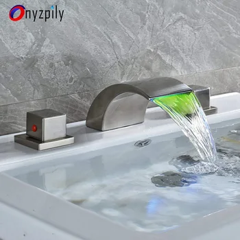 Onyzpily LED Waterfall Basin Faucet Widespread Tub Sink Mixer Taps Brushed Nickel Washing Basin Mixer Tap Dual Handle Hot Cold
Onyzpily LED Waterfall Basin Faucet Widespread Tub Sink Mixer Taps Brushed Nickel Washing Basin Mixer Tap Dual Handle Hot Cold