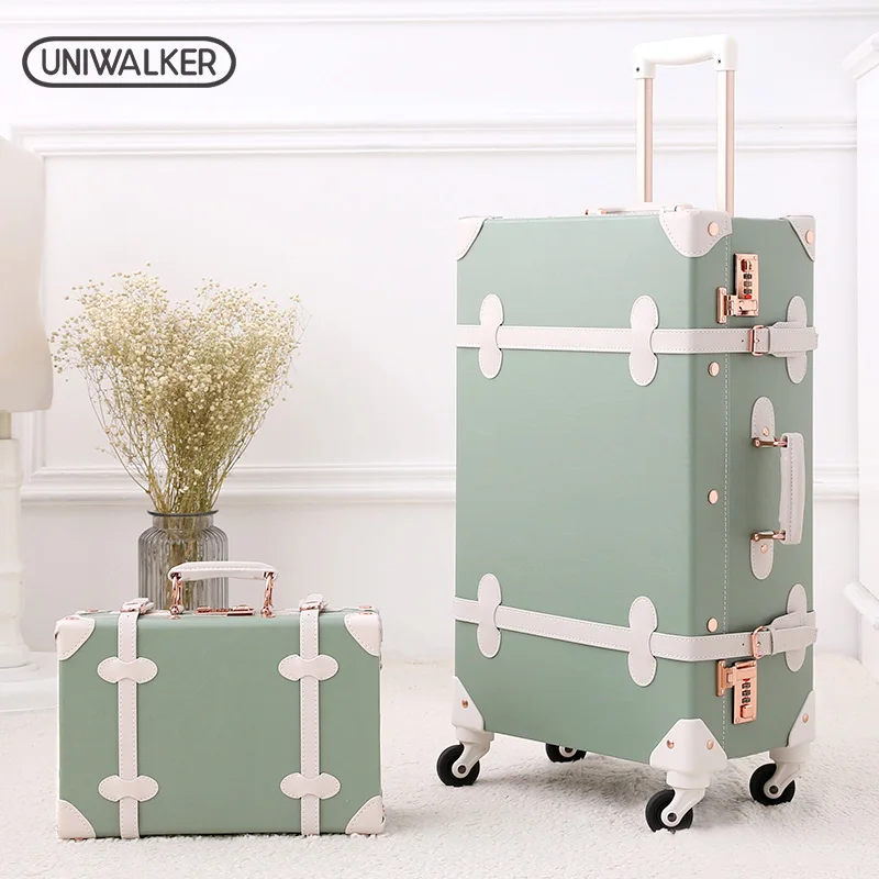 

UNIWALKER 20"22"24"26" Vintage Luggage,Password Lock Suitcase,Universal Wheels Trolley,PU Leather,Retro Rolling Luggage Bags