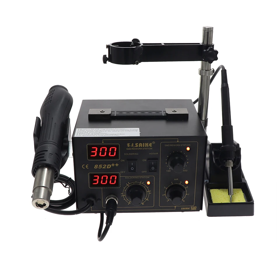 Станция паяльная SAIKE 852D ++ 2 в 1 SMD станция для отпайки горячим воздухом SOIC чип PLCC