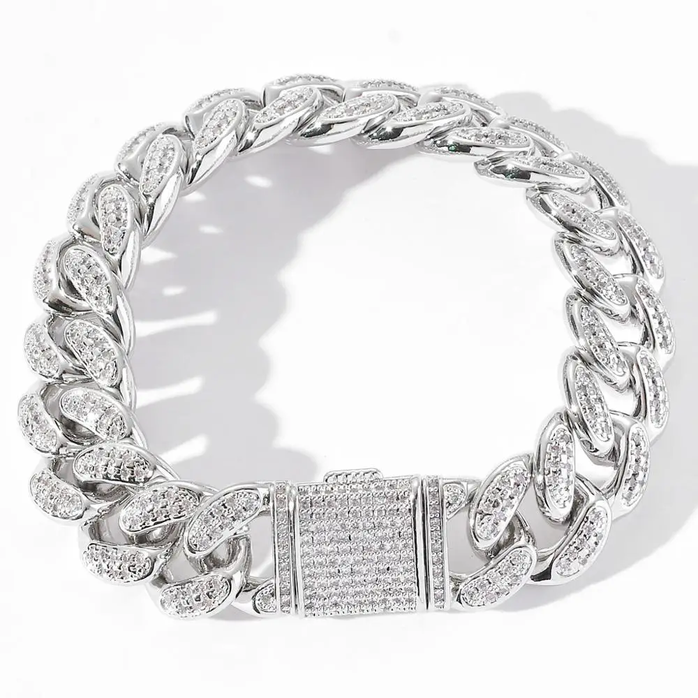 15mm Bling Hip Hop Jewelry Bracelets Silver Color Strong Iced Out 2 Row Prong Cuban Link Chains For Men Women Drop Shipping
15mm Bling Hip Hop Jewelry Bracelets Silver Color Strong Iced Out 2 Row Prong Cuban Link Chains For Men Women Drop Shipping