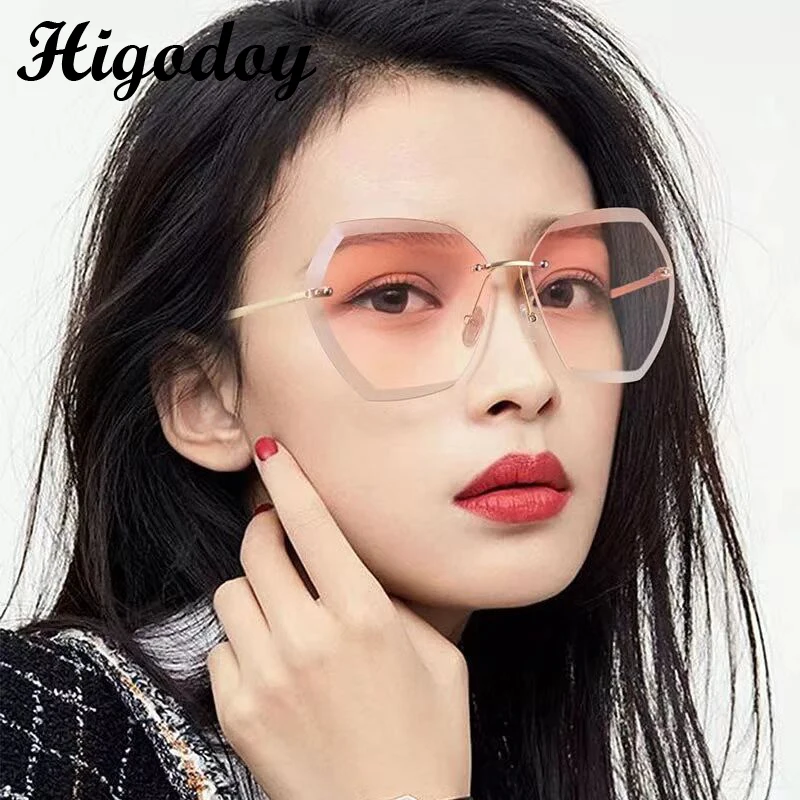 

Higodoy Retro Ladies Frameless Oversized Vintage Sunglasses Men Goggle Big Frame Rimless Sunglasses Women Oculos De Sol Gafas