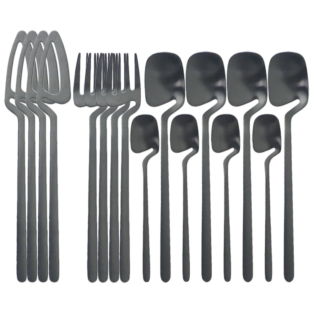 

16 шт. черный набор столовых приборов ножи вилка чайная ложка набор посуды из нержавеющей стали набор посуды вечерние столовые приборы