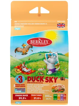 BERKLEY BERKLEY №3 DUCK SKY for adult dogs of small and medium-sized breeds with duck, vegetables, fruits and berries
BERKLEY BERKLEY №3 DUCK SKY for adult dogs of small and medium-sized breeds with duck, vegetables, fruits and berries