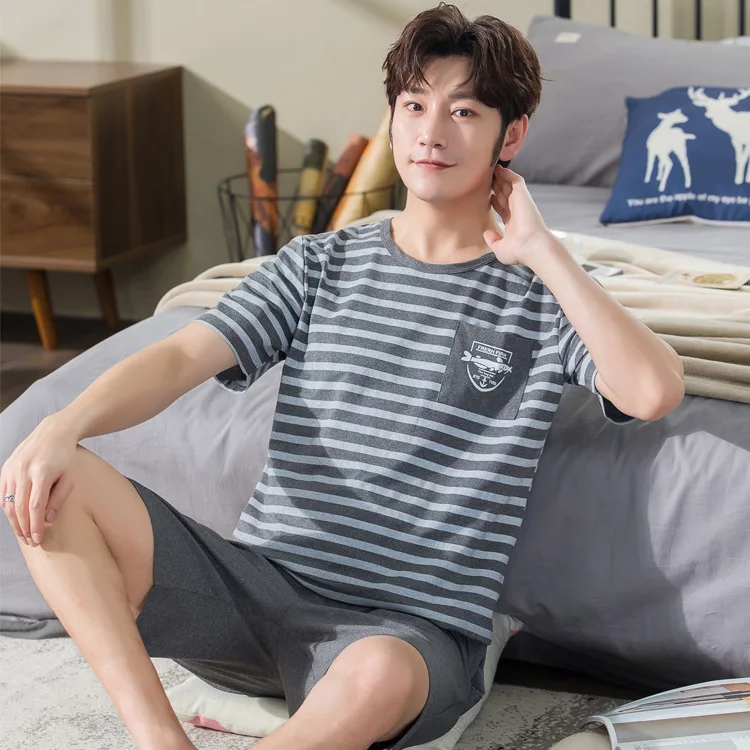 Pajamas Men's Summer Pure Cotton Short Sleeve Thin Teenager Spring And Autumn Men Homewear Set Summer Pullover 2021 Gray
Pajamas Men's Summer Pure Cotton Short Sleeve Thin Teenager Spring And Autumn Men Homewear Set Summer Pullover 2021 Gray