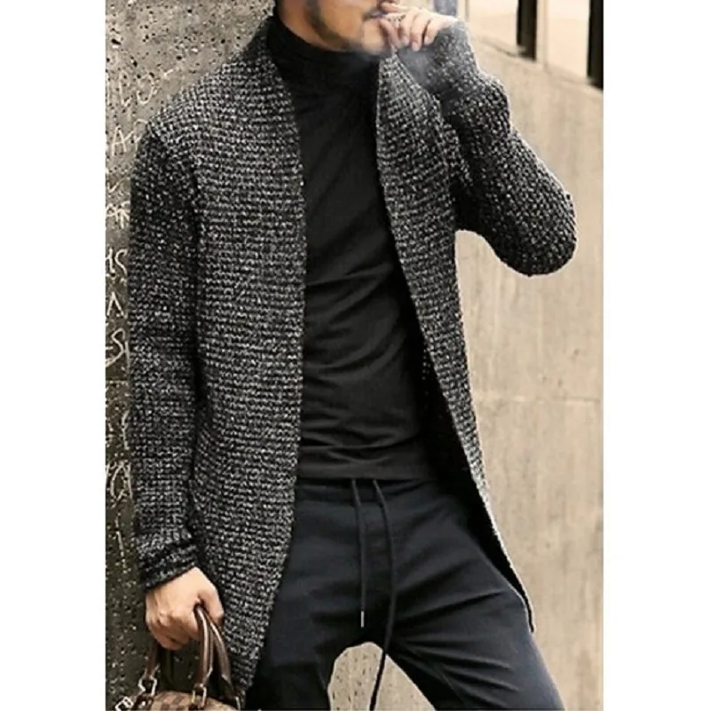 Knitted Cardigan Sweater Men Autumn Mens Long Sweater Jacket Casual Slim Fit Trench Knitwear Sweaters Streetwear Tops Gray