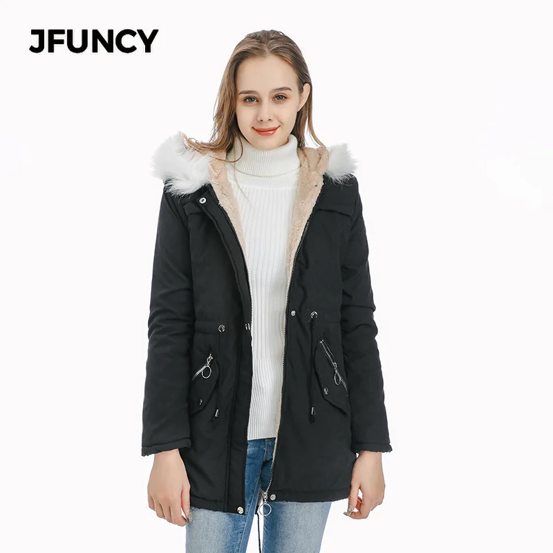 Куртка JFUNCY женская в стиле оверсайз теплая бархатная парка с капюшоном и плотным