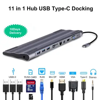 10 in 1 Type c docking station Aluminum to HDMI Card Reader RJ45 PD for Charger Audio MacBook Samsung Galaxy usb c Hub
10 in 1 Type c docking station Aluminum to HDMI Card Reader RJ45 PD for Charger Audio MacBook Samsung Galaxy usb c Hub