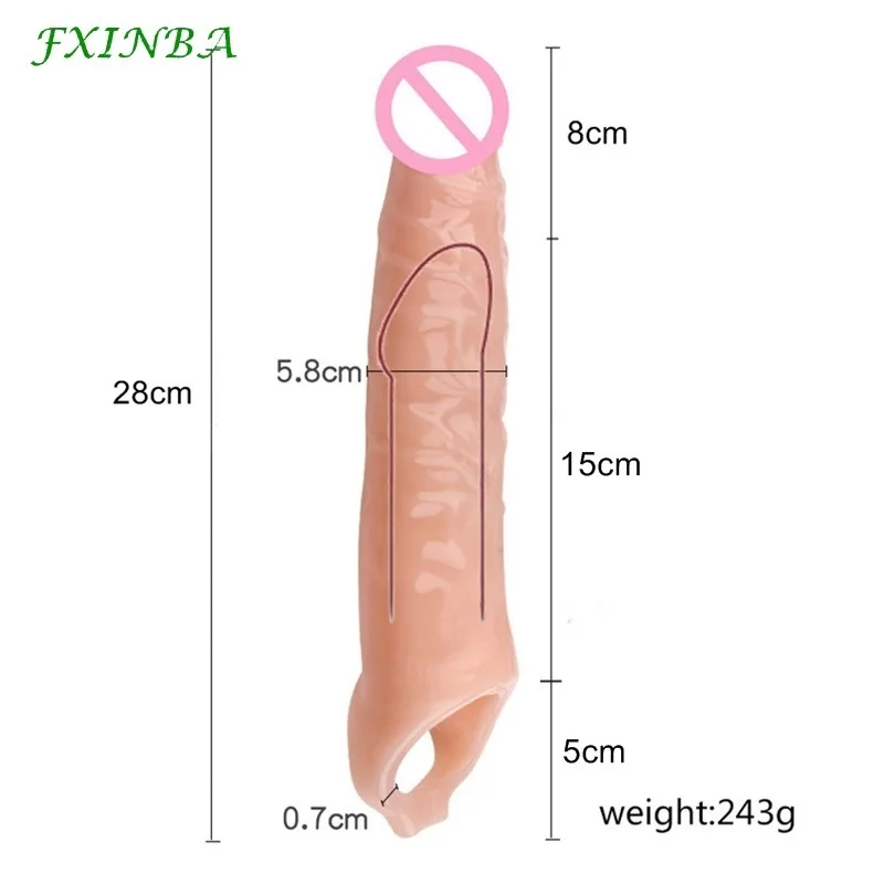 

FXINBA 28cm Huge Penis Sleeve Bigger Cock Extender Sleeve Extended Dick Enlargement Reusable Condom Adult Sex Toys For Men