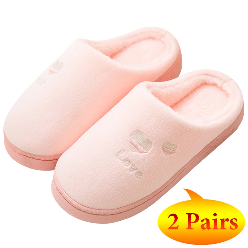 

2 Pairs Winter Shoes Woman Furry Flip Flops Warm Home Slippers Women Fur Slides Anti-slip Slider Unisex Floor Mules pantuflas