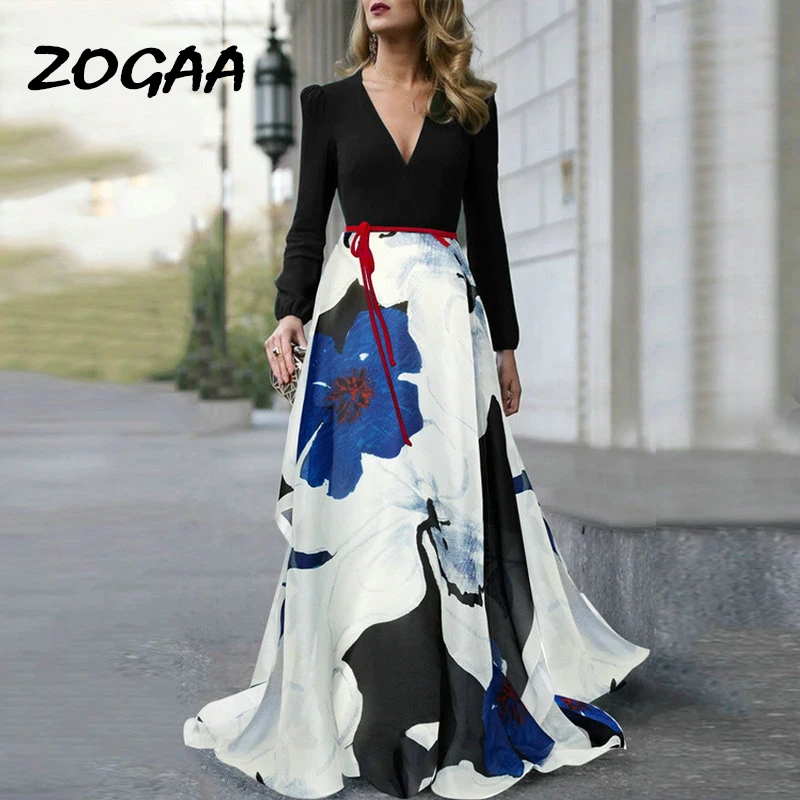 ZOGAA женское сексуальное с v-образным вырезом осенние длинные вечерние платья 2019