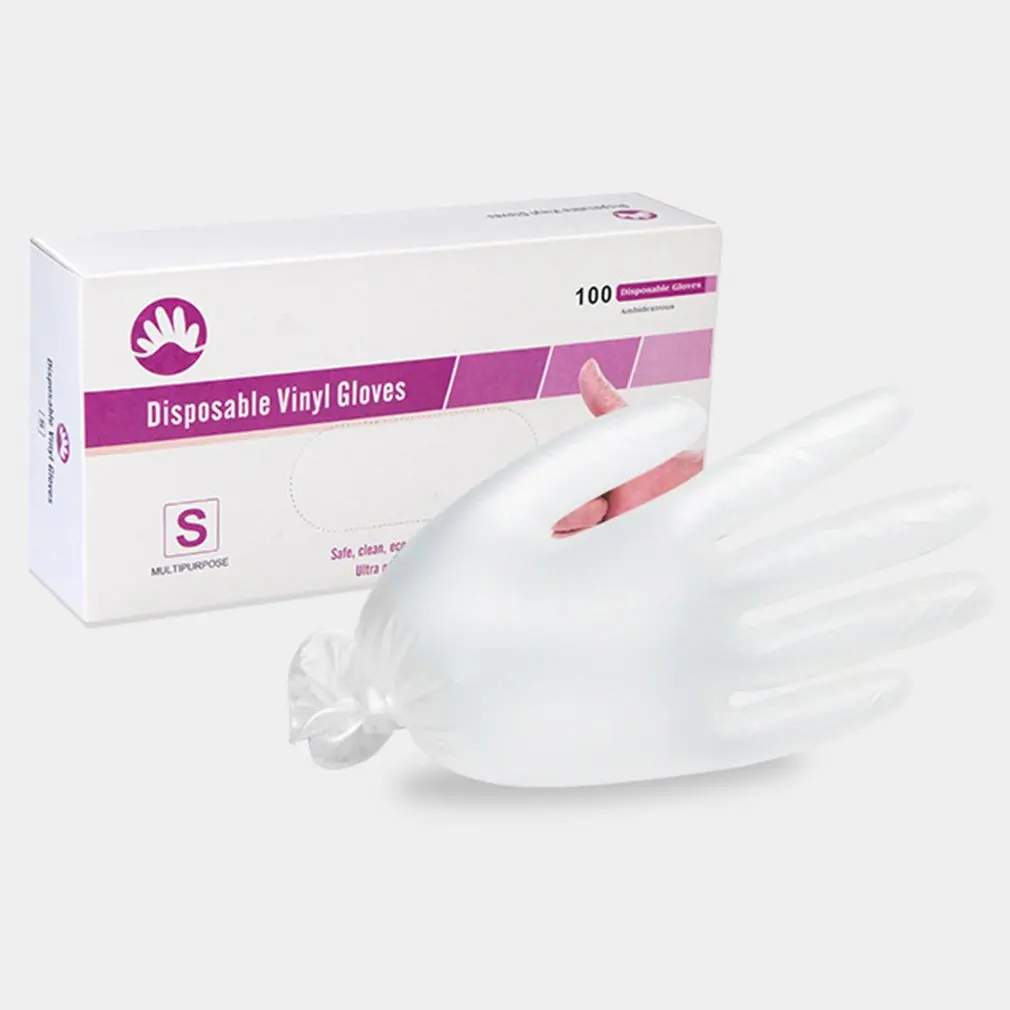 100PCS S/M/L/XL Size Food Grade Disposable vinyl Gloves Anti-static Plastic Gloves For Food Cleaning Cooking Restaurant Kitchen