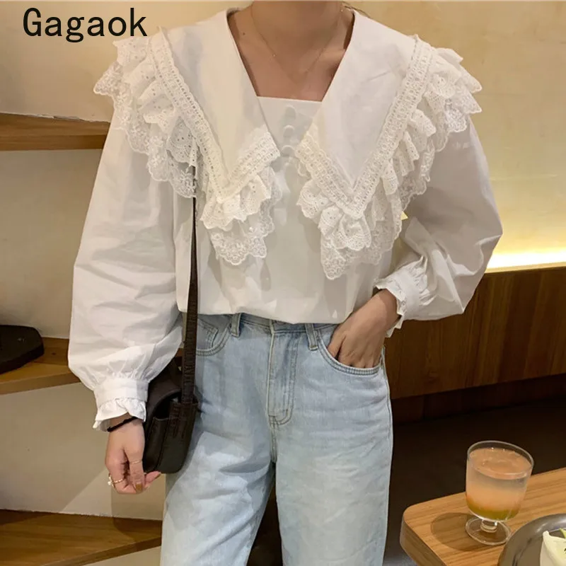 Gagaok Women Lace Sweet Blouse 2020 Spring Autumn New Solid Peter Pan Collar Lantern Sleeve Slim Chic Wild Female Fashion Shirts
Gagaok Women Lace Sweet Blouse 2020 Spring Autumn New Solid Peter Pan Collar Lantern Sleeve Slim Chic Wild Female Fashion Shirts