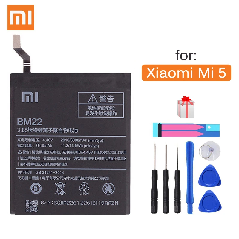 Xiao Mi Original Phone Battery BM22 for Xiaomi Mi 5 M5 Mi5 3000mAh High Quality Replacement Battery Retail Package Free Tools
Xiao Mi Original Phone Battery BM22 for Xiaomi Mi 5 M5 Mi5 3000mAh High Quality Replacement Battery Retail Package Free Tools