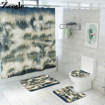 Bath Mat Shower Curtain Set Machine washable Bathroom Carpet Set Toilet Non Slip Absorbent Foot Carpet Suit Scenic Pattern
Bath Mat Shower Curtain Set Machine washable Bathroom Carpet Set Toilet Non Slip Absorbent Foot Carpet Suit Scenic Pattern