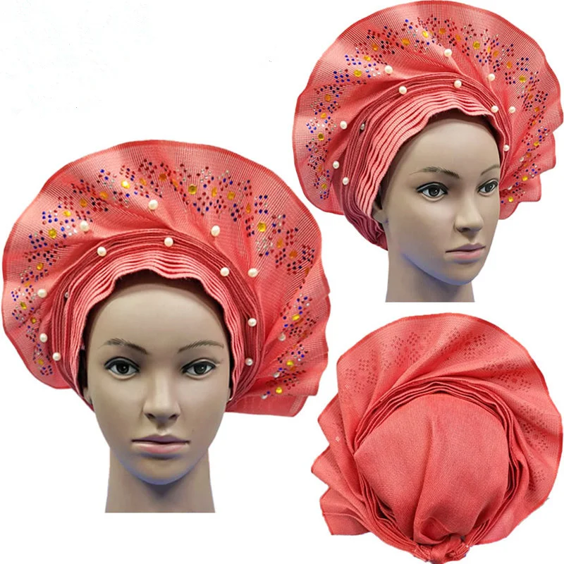 Нигерийский Aso Oke Gele Headtie с бусинами традиционные свадебные бусины 010 Auto