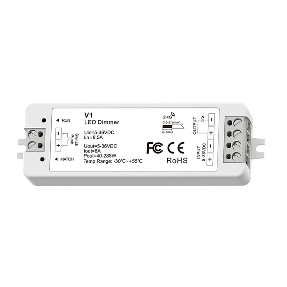 V1 1*8A constant voltage controller Dimming 1 channel LED controller Simultaneous control of multiple controllers 
V1 1*8A constant voltage controller Dimming 1 channel LED controller Simultaneous control of multiple controllers