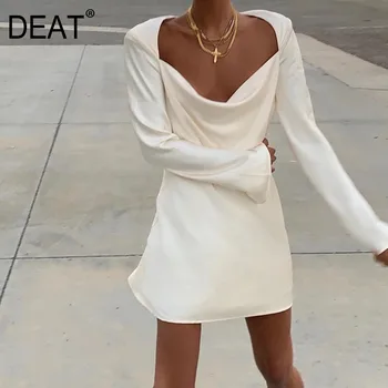 DEAT 2020 new summer fashion women clothing slash collar full sleeves cream color high waist mini length dress WL85112M
DEAT 2020 new summer fashion women clothing slash collar full sleeves cream color high waist mini length dress WL85112M