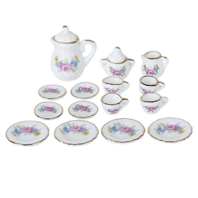 15 Piece Miniature Dollhouse Dinnerware Porcelain Tea Set Tableware Mug Plate with Floral Pattern
15 Piece Miniature Dollhouse Dinnerware Porcelain Tea Set Tableware Mug Plate with Floral Pattern