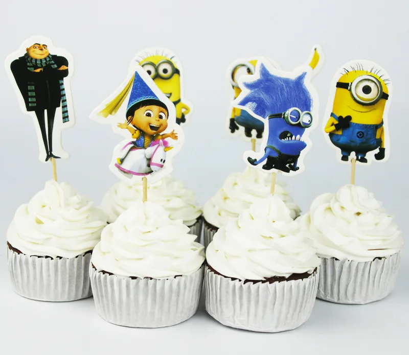 

24pcs Cartoon Minions Topper Despicable Me Cupcake Toppers Pick Baby Shower Kids Birthday Party Cake Decoration Party Supplies