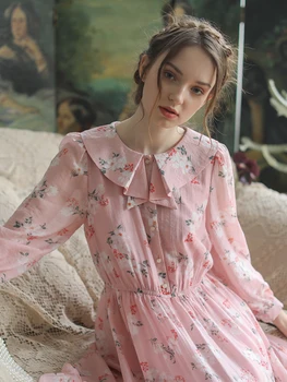 French Retro Lapel Forest Female Embroidered Elegant Cherry Pink Print Dress 
French Retro Lapel Forest Female Embroidered Elegant Cherry Pink Print Dress