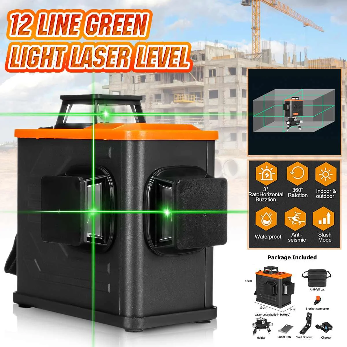 4/8/12 Line Adjustable Green Light 3D Laser Level 360 degree Cross Self Leveling Beam Line Measure Tool
4/8/12 Line Adjustable Green Light 3D Laser Level 360 degree Cross Self Leveling Beam Line Measure Tool