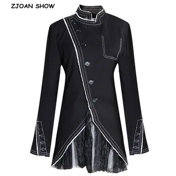 2020 Spring Chic Black Women Stitching Mesh Pleated Slit Blazer Vintage Stand Collar Long sleeve Slim Mid Long Suit Jacket Coat
2020 Spring Chic Black Women Stitching Mesh Pleated Slit Blazer Vintage Stand Collar Long sleeve Slim Mid Long Suit Jacket Coat